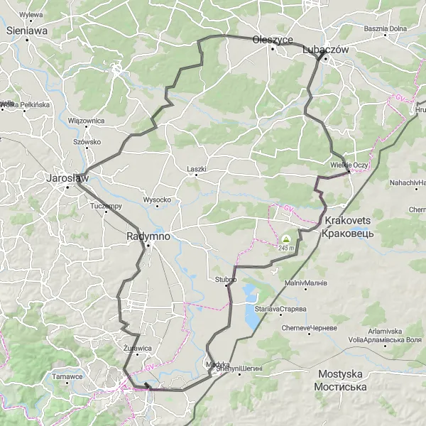 Map miniature of "Around Lubaczów" cycling inspiration in Podkarpackie, Poland. Generated by Tarmacs.app cycling route planner