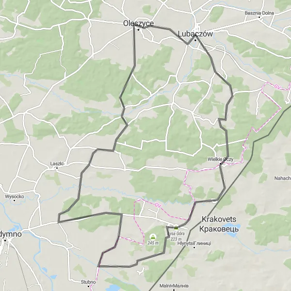 Map miniature of "Wielkie Oczy Loop" cycling inspiration in Podkarpackie, Poland. Generated by Tarmacs.app cycling route planner