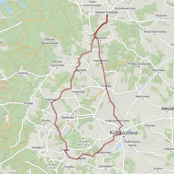 Miniatura mapy "Trasa Majdan Królewski - Kosowy" - trasy rowerowej w Podkarpackie, Poland. Wygenerowane przez planer tras rowerowych Tarmacs.app