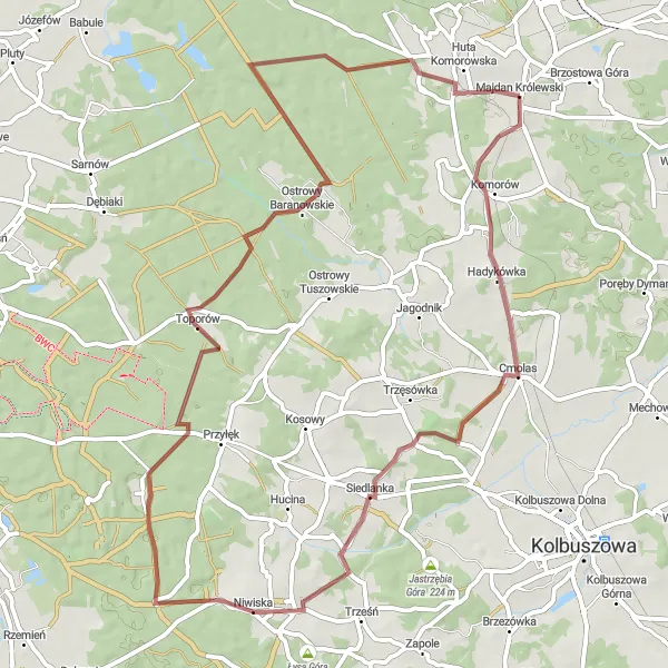 Map miniature of "Podkarpackie Gravel Adventure" cycling inspiration in Podkarpackie, Poland. Generated by Tarmacs.app cycling route planner