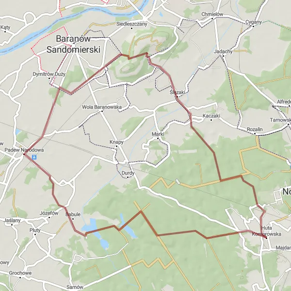 Map miniature of "Podkarpackie Gravel Escape" cycling inspiration in Podkarpackie, Poland. Generated by Tarmacs.app cycling route planner