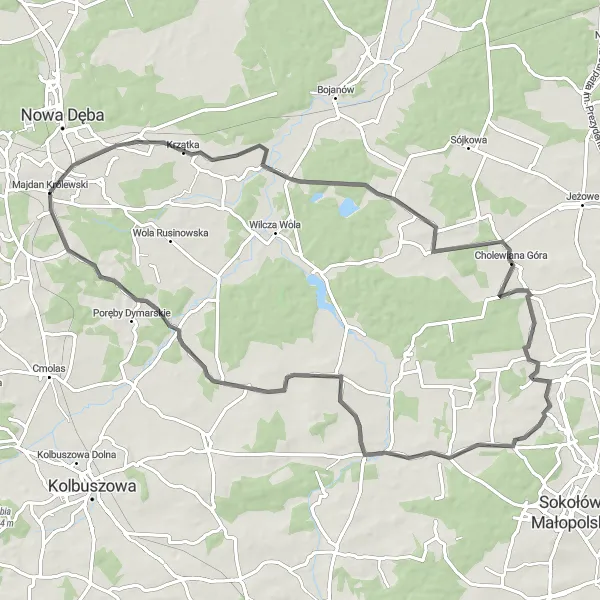 Map miniature of "Hills and Valleys" cycling inspiration in Podkarpackie, Poland. Generated by Tarmacs.app cycling route planner