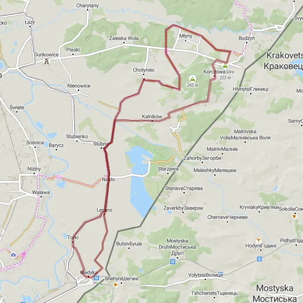 Map miniature of "Gravel Adventure through Rural Landscapes" cycling inspiration in Podkarpackie, Poland. Generated by Tarmacs.app cycling route planner