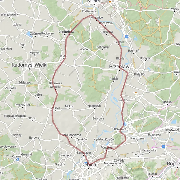 Miniatura mapy "Przez Pola i Wzgórza" - trasy rowerowej w Podkarpackie, Poland. Wygenerowane przez planer tras rowerowych Tarmacs.app