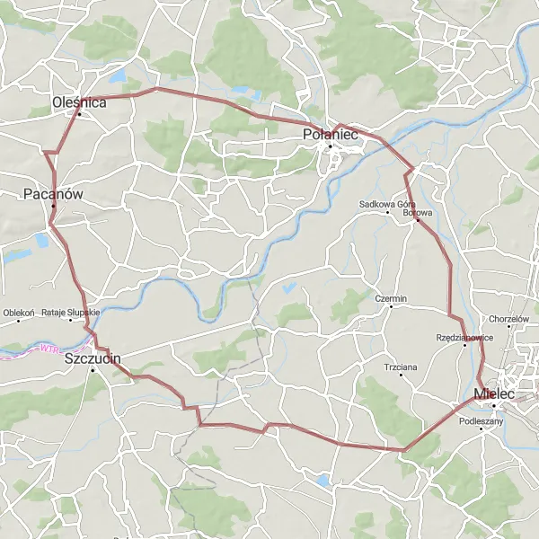 Map miniature of "Mielec Explorer" cycling inspiration in Podkarpackie, Poland. Generated by Tarmacs.app cycling route planner