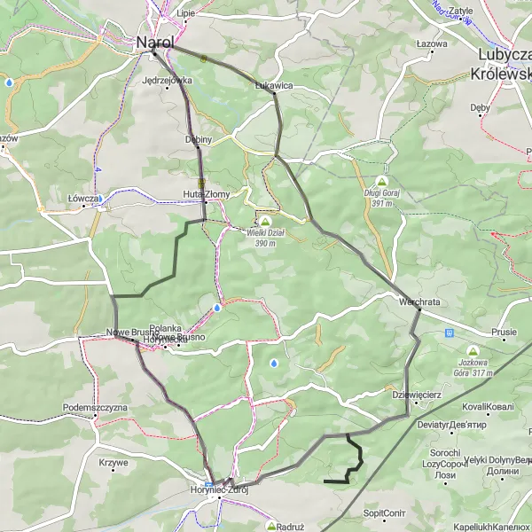 Map miniature of "Podkarpackie Countryside Journey" cycling inspiration in Podkarpackie, Poland. Generated by Tarmacs.app cycling route planner