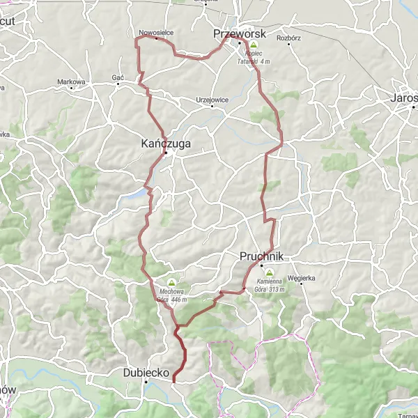 Map miniature of "San's Woodlands" cycling inspiration in Podkarpackie, Poland. Generated by Tarmacs.app cycling route planner