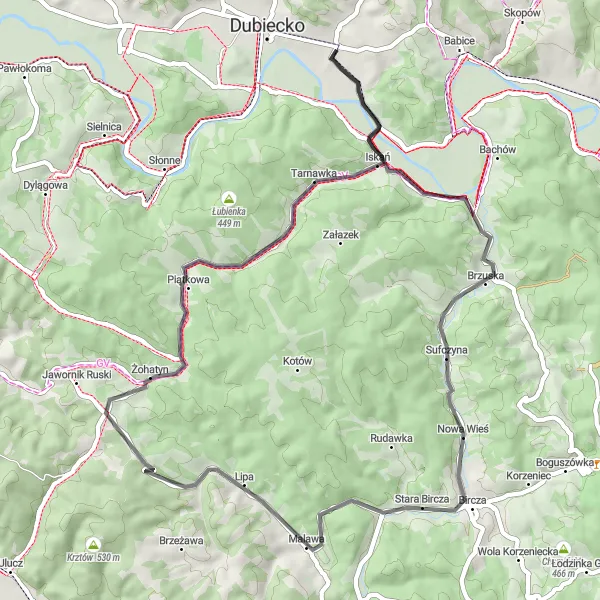 Map miniature of "Nienadowa - Słoniec Loop" cycling inspiration in Podkarpackie, Poland. Generated by Tarmacs.app cycling route planner