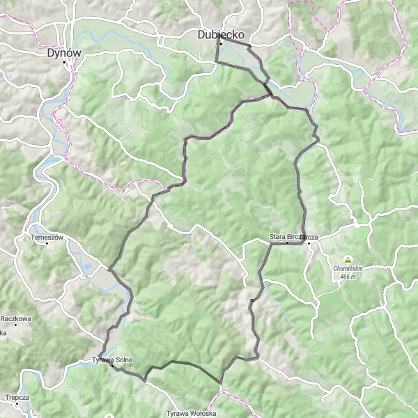 Map miniature of "Nienadowa - Słoniec - Dubiecko Scenic Route" cycling inspiration in Podkarpackie, Poland. Generated by Tarmacs.app cycling route planner