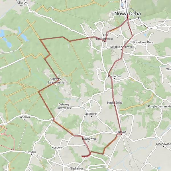 Map miniature of "Majestic Ride to Majdan Królewski" cycling inspiration in Podkarpackie, Poland. Generated by Tarmacs.app cycling route planner