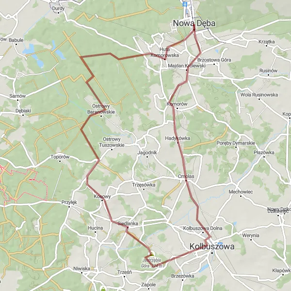 Map miniature of "Journey to Jastrzębia Góra" cycling inspiration in Podkarpackie, Poland. Generated by Tarmacs.app cycling route planner