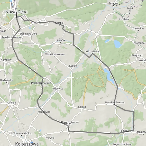 Miniatura mapy "Trasa przez Raniżów i Poręby Dymarskie" - trasy rowerowej w Podkarpackie, Poland. Wygenerowane przez planer tras rowerowych Tarmacs.app