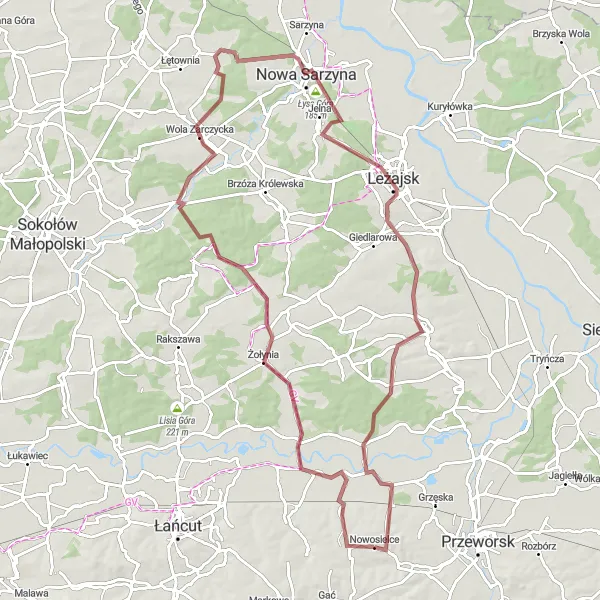 Map miniature of "Discover the Countryside" cycling inspiration in Podkarpackie, Poland. Generated by Tarmacs.app cycling route planner