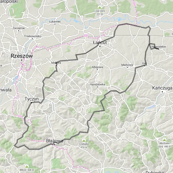 Map miniature of "Castle and Countryside" cycling inspiration in Podkarpackie, Poland. Generated by Tarmacs.app cycling route planner