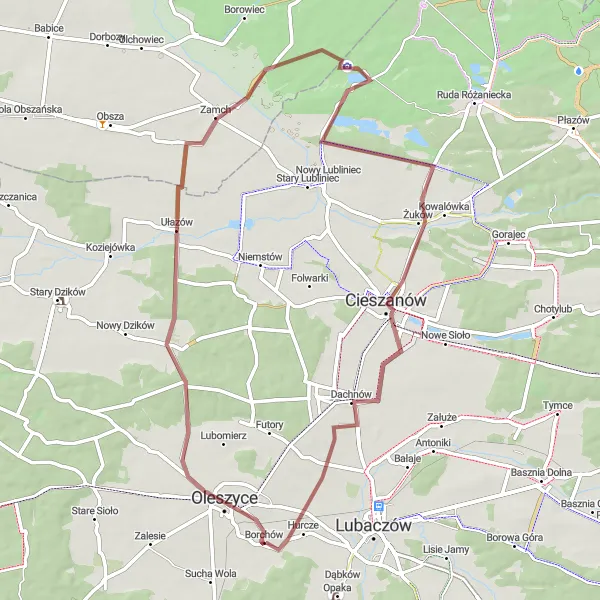 Map miniature of "Oleszyce Gravel Route" cycling inspiration in Podkarpackie, Poland. Generated by Tarmacs.app cycling route planner