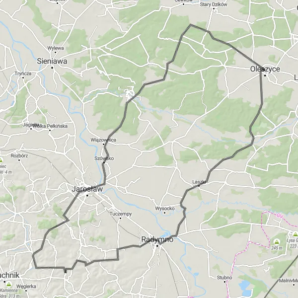 Map miniature of "Oleszyce Road Route 2" cycling inspiration in Podkarpackie, Poland. Generated by Tarmacs.app cycling route planner