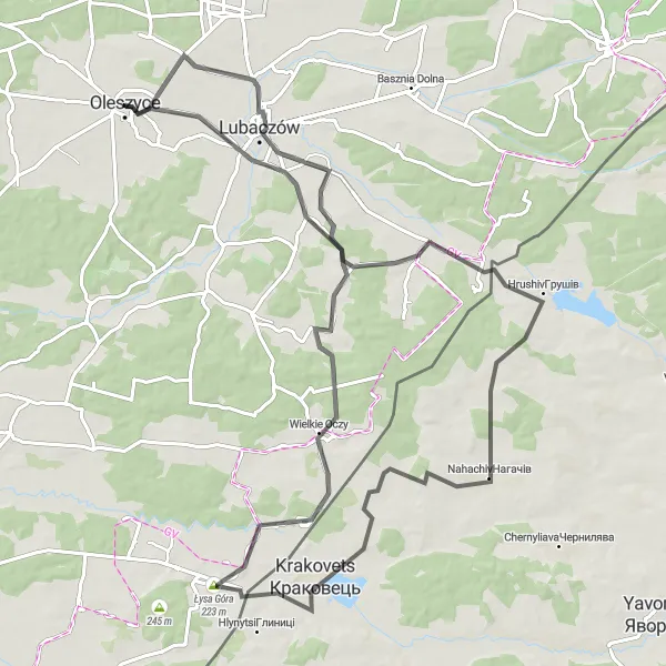 Map miniature of "Oleszyce Road Route 3" cycling inspiration in Podkarpackie, Poland. Generated by Tarmacs.app cycling route planner