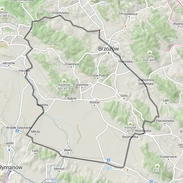 Miniatura mapy "Wycieczka rowerowa przez okolice Orzechówki" - trasy rowerowej w Podkarpackie, Poland. Wygenerowane przez planer tras rowerowych Tarmacs.app