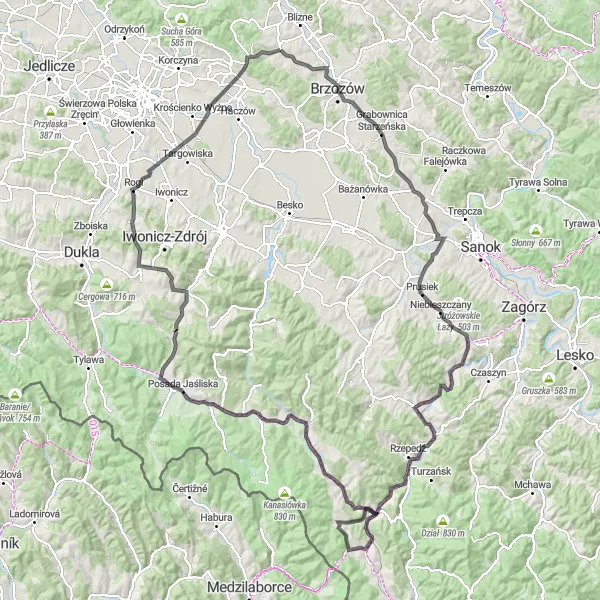 Map miniature of "The Ultimate Cycling Challenge: Orzechówka Grand Tour" cycling inspiration in Podkarpackie, Poland. Generated by Tarmacs.app cycling route planner