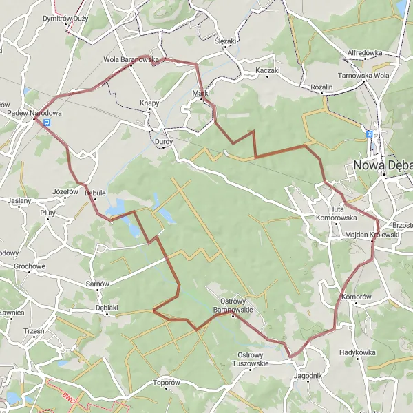 Map miniature of "The Baranowska Loop" cycling inspiration in Podkarpackie, Poland. Generated by Tarmacs.app cycling route planner