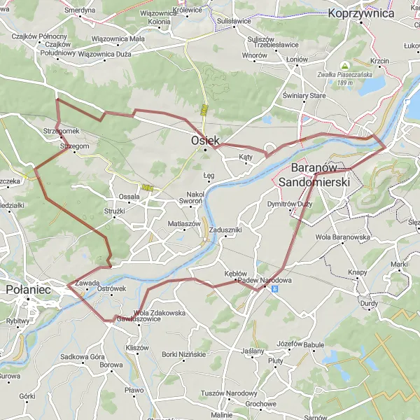 Map miniature of "Łęg Loop" cycling inspiration in Podkarpackie, Poland. Generated by Tarmacs.app cycling route planner