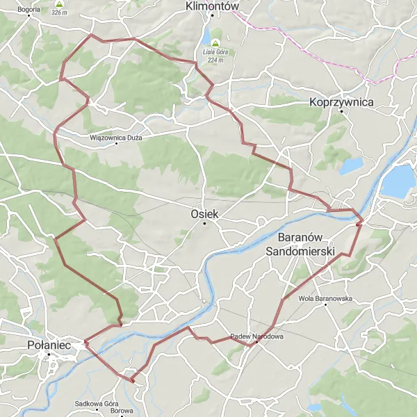 Map miniature of "The Gawłuszowice Gravel Ride" cycling inspiration in Podkarpackie, Poland. Generated by Tarmacs.app cycling route planner