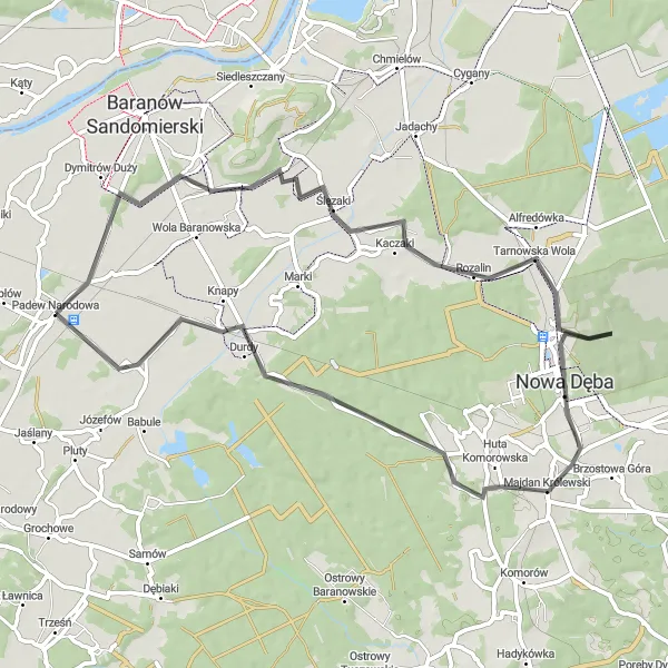 Map miniature of "The Skopanie Loop" cycling inspiration in Podkarpackie, Poland. Generated by Tarmacs.app cycling route planner