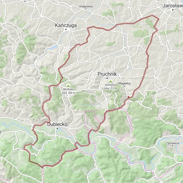 Miniatura mapy "Wyjątkowa trasa gravelowa przez Bachórzec i Cieszacin Wielki" - trasy rowerowej w Podkarpackie, Poland. Wygenerowane przez planer tras rowerowych Tarmacs.app