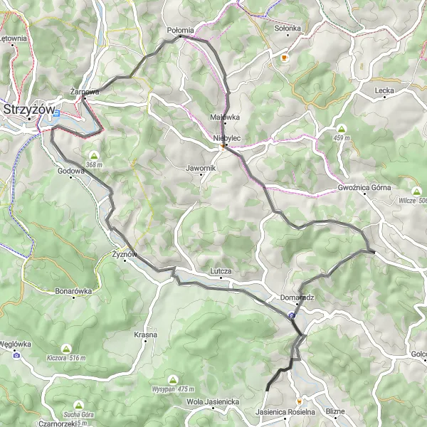 Map miniature of "Podkarpackie Delight" cycling inspiration in Podkarpackie, Poland. Generated by Tarmacs.app cycling route planner