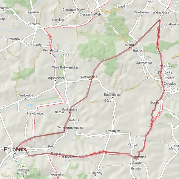 Miniatura mapy "Szlak Gravelowy do Kamiennej Góry" - trasy rowerowej w Podkarpackie, Poland. Wygenerowane przez planer tras rowerowych Tarmacs.app