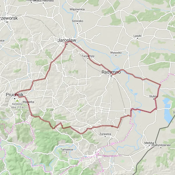 Map miniature of "San River Adventure" cycling inspiration in Podkarpackie, Poland. Generated by Tarmacs.app cycling route planner