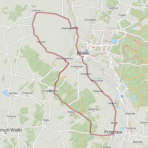 Miniatura mapy "Trasa przez Trzcianę i Książnice" - trasy rowerowej w Podkarpackie, Poland. Wygenerowane przez planer tras rowerowych Tarmacs.app