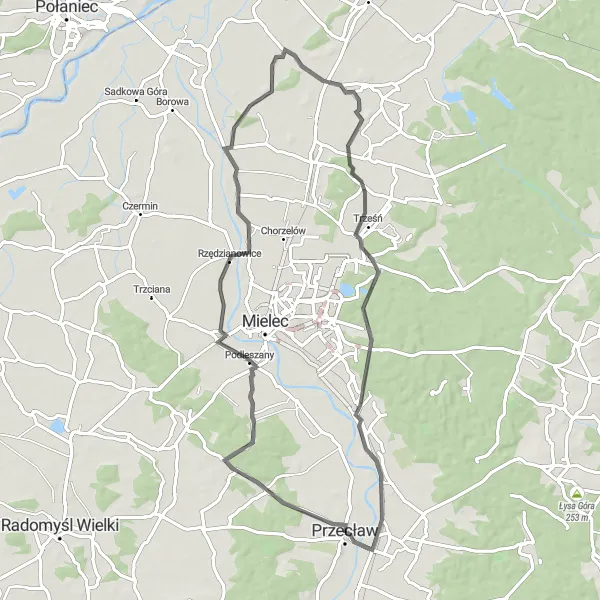 Map miniature of "The Przecław Castle Loop" cycling inspiration in Podkarpackie, Poland. Generated by Tarmacs.app cycling route planner