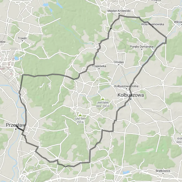 Map miniature of "Challenging Ride to Wola Ociecka" cycling inspiration in Podkarpackie, Poland. Generated by Tarmacs.app cycling route planner