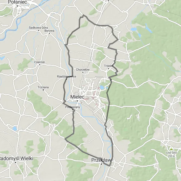 Map miniature of "The Przecław Castle and Countryside Ride" cycling inspiration in Podkarpackie, Poland. Generated by Tarmacs.app cycling route planner