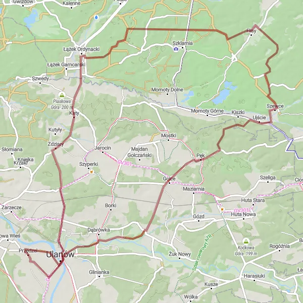 Map miniature of "Zdziary Gravel Route" cycling inspiration in Podkarpackie, Poland. Generated by Tarmacs.app cycling route planner