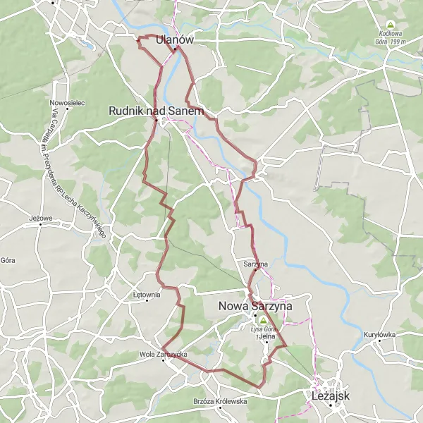 Map miniature of "Kamionka Dolna Gravel Route" cycling inspiration in Podkarpackie, Poland. Generated by Tarmacs.app cycling route planner