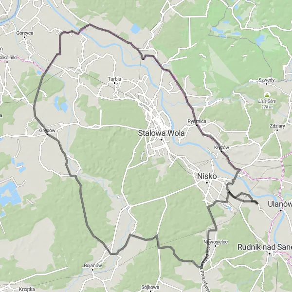 Map miniature of "Grębów to Zaleszany Discovery" cycling inspiration in Podkarpackie, Poland. Generated by Tarmacs.app cycling route planner