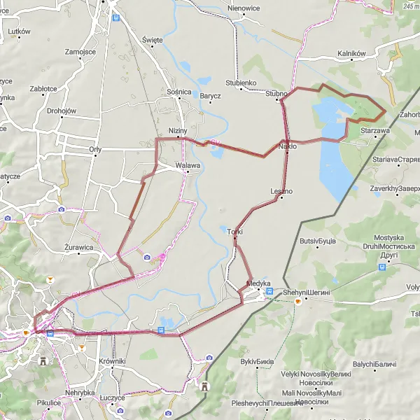 Map miniature of "Scenic Gravel Exploration" cycling inspiration in Podkarpackie, Poland. Generated by Tarmacs.app cycling route planner