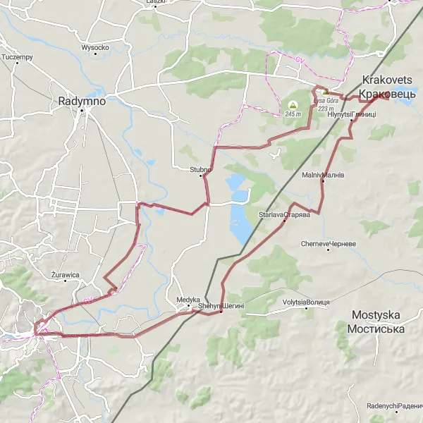 Miniatura mapy "Przemyśl - Bolestraszyce - Dworzec PKP Przemyśl Główny" - trasy rowerowej w Podkarpackie, Poland. Wygenerowane przez planer tras rowerowych Tarmacs.app