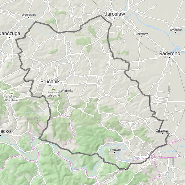 Map miniature of "Scenic Countryside" cycling inspiration in Podkarpackie, Poland. Generated by Tarmacs.app cycling route planner