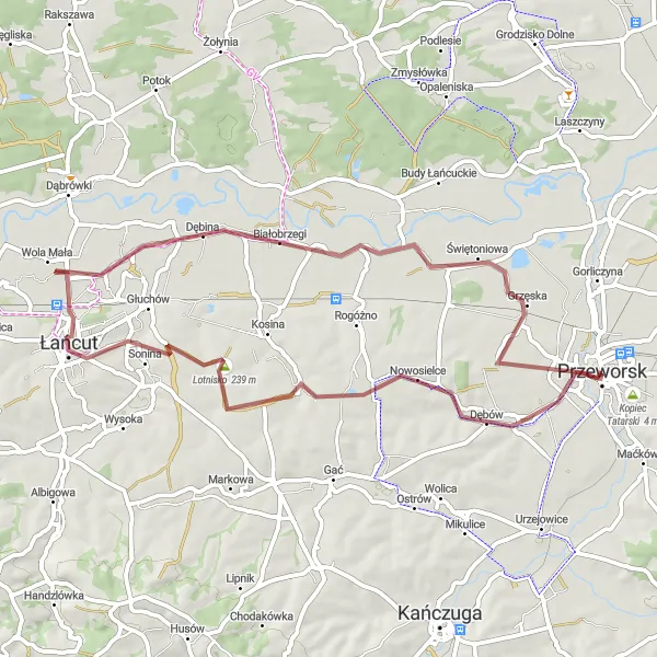 Miniatura mapy "Przeworsk - Nowosielce - Łańcut - Dębina - Przeworsk" - trasy rowerowej w Podkarpackie, Poland. Wygenerowane przez planer tras rowerowych Tarmacs.app