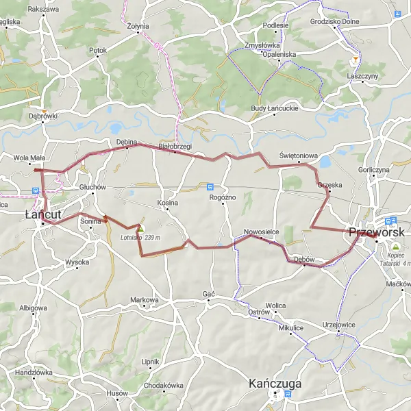 Map miniature of "Podkarpackie Rural Escape" cycling inspiration in Podkarpackie, Poland. Generated by Tarmacs.app cycling route planner