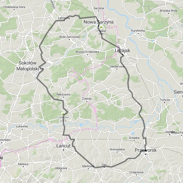 Map miniature of "San River Road Trip" cycling inspiration in Podkarpackie, Poland. Generated by Tarmacs.app cycling route planner