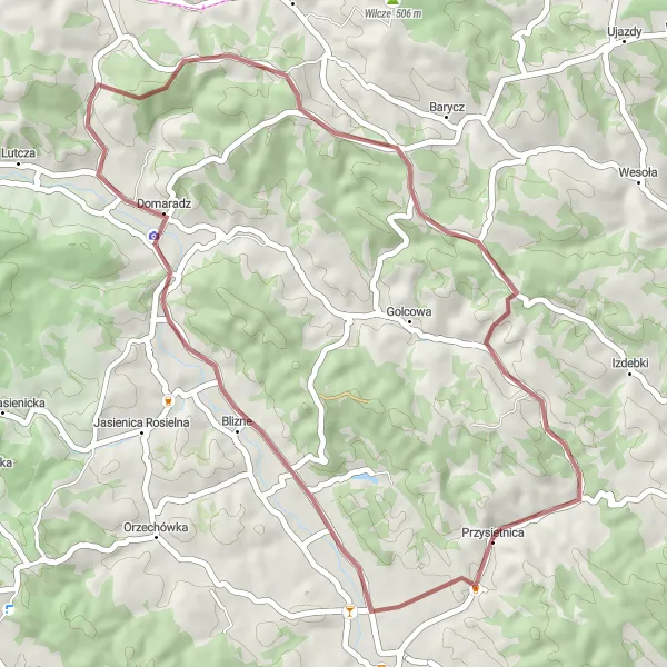 Map miniature of "Scenic Untamed Gravel Ride" cycling inspiration in Podkarpackie, Poland. Generated by Tarmacs.app cycling route planner