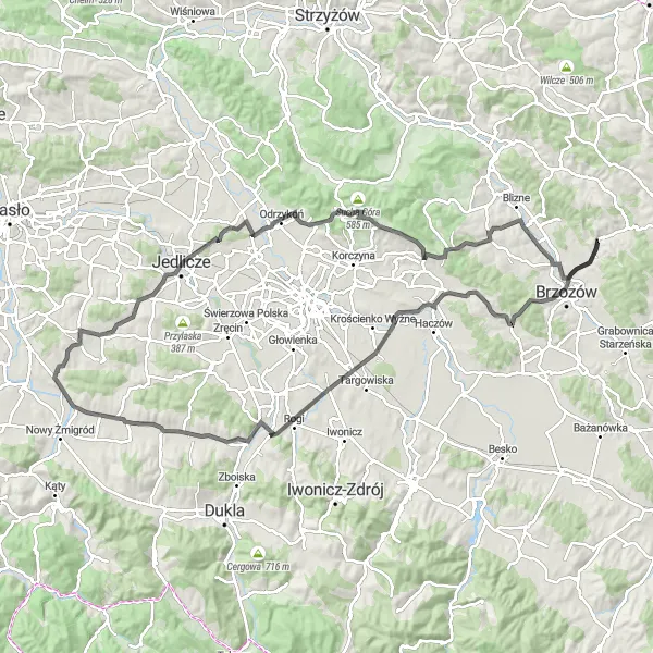 Miniatura mapy "Trasa wzdłuż górz wokół Przysietnicy" - trasy rowerowej w Podkarpackie, Poland. Wygenerowane przez planer tras rowerowych Tarmacs.app