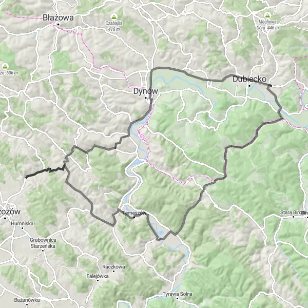 Map miniature of "Riverside Journey" cycling inspiration in Podkarpackie, Poland. Generated by Tarmacs.app cycling route planner