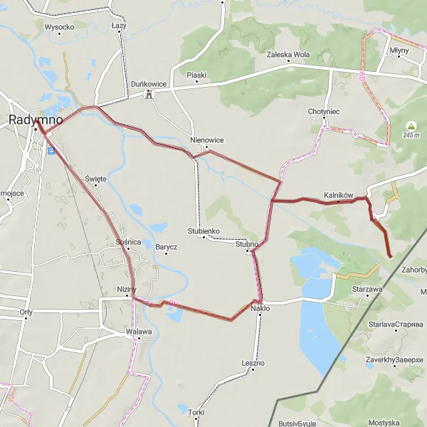 Map miniature of "The Gravel Adventure" cycling inspiration in Podkarpackie, Poland. Generated by Tarmacs.app cycling route planner