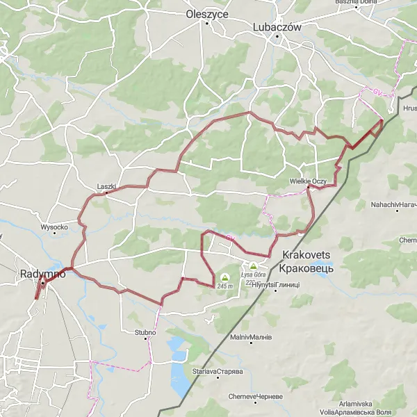 Map miniature of "The Gravel Challenge" cycling inspiration in Podkarpackie, Poland. Generated by Tarmacs.app cycling route planner