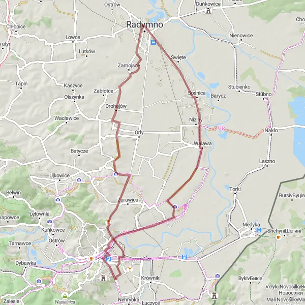 Miniatura mapy "Przejażdżka szutrowymi drogami" - trasy rowerowej w Podkarpackie, Poland. Wygenerowane przez planer tras rowerowych Tarmacs.app